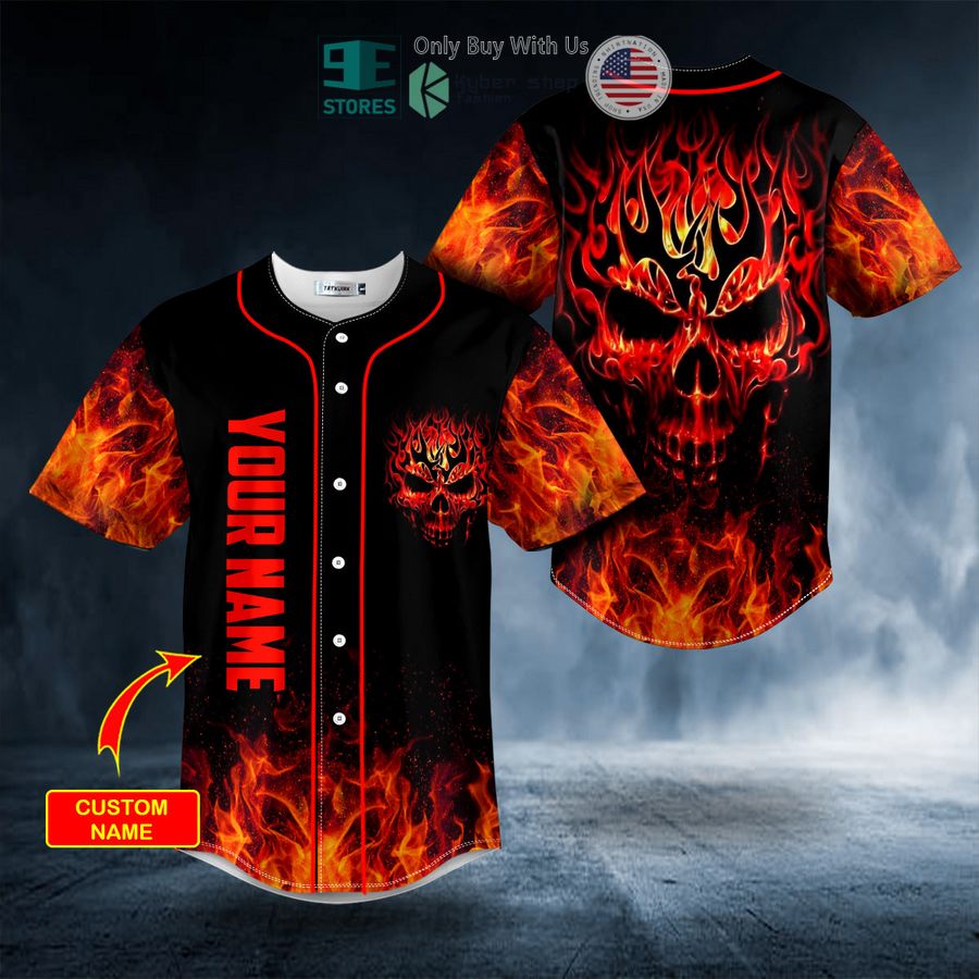 BEST Personalized Head Fire Skull Custom Baseball Shirt Unisex T-shirt, Sweatshirt, Hoodie, Long Sleeve Tee - T-Shirt, Sweatshirt, Hoodie