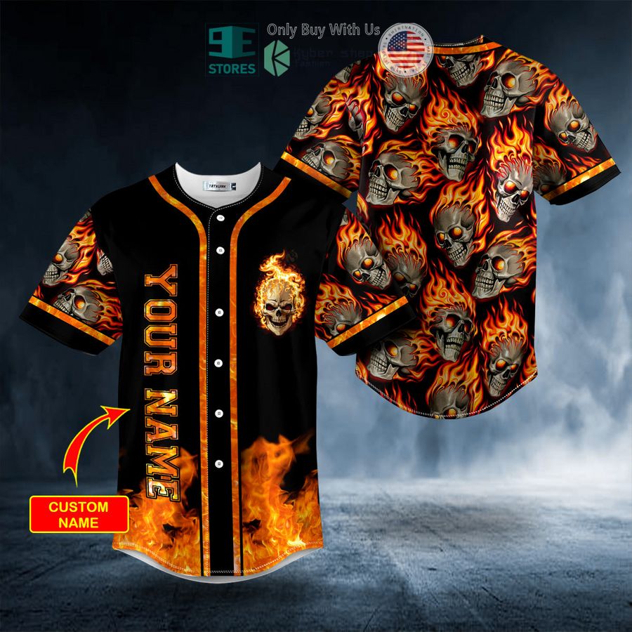 BEST Personalized Head On Fire Skull Custom Baseball Shirt Unisex T-shirt, Sweatshirt, Hoodie, Long Sleeve Tee - T-Shirt, Sweatshirt, Hoodie