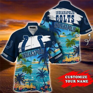 Personalized Indianapolis Colts Sunset Touchdown Hawaiian Shirt Unisex T-shirt, Sweatshirt, Hoodie, Long Sleeve Tee - T-Shirt, Sweatshirt, Hoodie