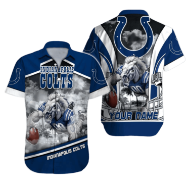 Personalized Indianapolis Colts Tropical Gridiron Hawaiian Shirt Unisex T-shirt, Sweatshirt, Hoodie, Long Sleeve Tee - T-Shirt, Sweatshirt, Hoodie