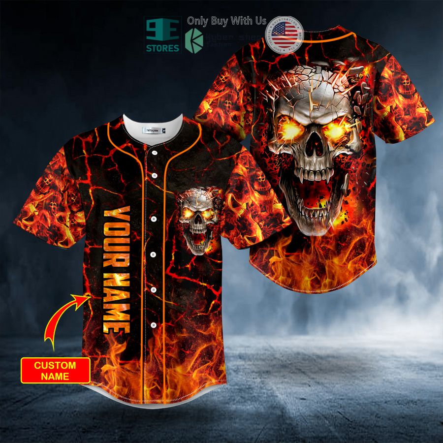 BEST Personalized Lava Mad Fire Skull Custom Baseball Shirt Unisex T-shirt, Sweatshirt, Hoodie, Long Sleeve Tee - T-Shirt, Sweatshirt, Hoodie