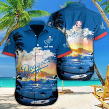 Personalized Los Angeles Dodgers Tropical Sunset Hawaiian Shirt Unisex T-shirt, Sweatshirt, Hoodie, Long Sleeve Tee - T-Shirt, Sweatshirt, Hoodie