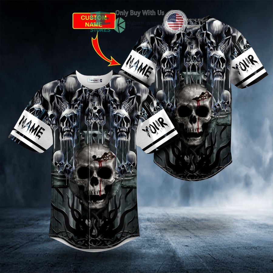 BEST Personalized Melting Cracked Skull Custom Baseball Jersey Unisex T-shirt, Sweatshirt, Hoodie, Long Sleeve Tee - T-Shirt, Sweatshirt, Hoodie