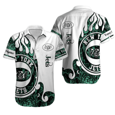 Personalized New York Jets Flame Swirl Hawaiian Shirt Unisex T-shirt, Sweatshirt, Hoodie, Long Sleeve Tee - T-Shirt, Sweatshirt, Hoodie