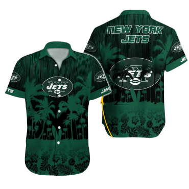 Personalized New York Jets Tropical Silhouette Hawaiian Shirt Unisex T-shirt, Sweatshirt, Hoodie, Long Sleeve Tee - T-Shirt, Sweatshirt, Hoodie