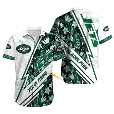 Personalized New York Jets Tropical Streak Hawaiian Shirt Unisex T-shirt, Sweatshirt, Hoodie, Long Sleeve Tee - T-Shirt, Sweatshirt, Hoodie