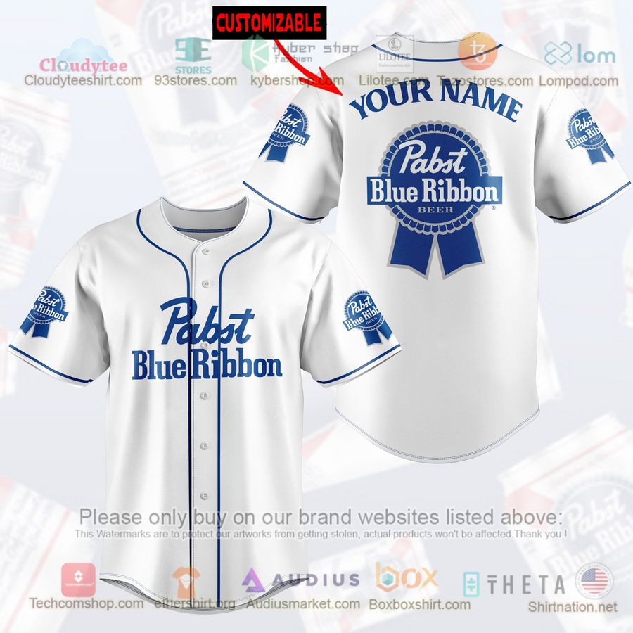 HOT Pabst Blue Ribbon Custom Name Baseball Jersey Shirt Unisex T-shirt, Sweatshirt, Hoodie, Long Sleeve Tee - T-Shirt, Sweatshirt, Hoodie