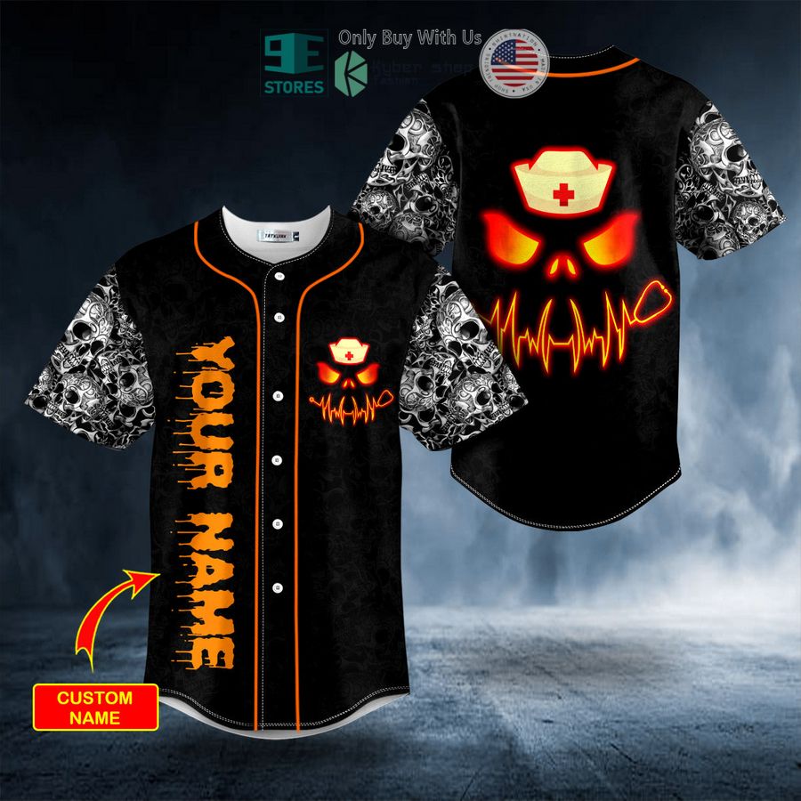 BEST Personalized Pumpkin Skull Happy Halloween Custom Skull Baseball Shirt Unisex T-shirt, Sweatshirt, Hoodie, Long Sleeve Tee - T-Shirt, Sweatshirt, Hoodie