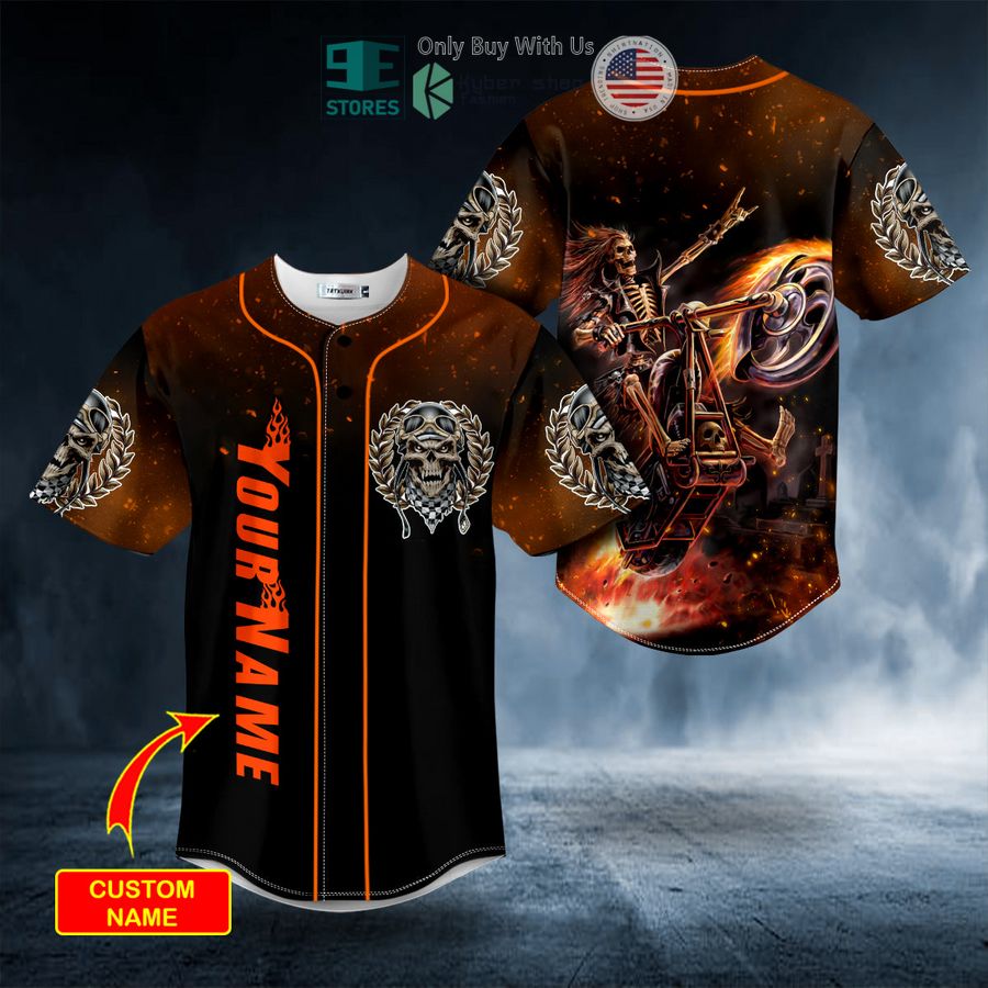 BEST Personalized Racer Fire Skull Custom Baseball Jersey Unisex T-shirt, Sweatshirt, Hoodie, Long Sleeve Tee - T-Shirt, Sweatshirt, Hoodie