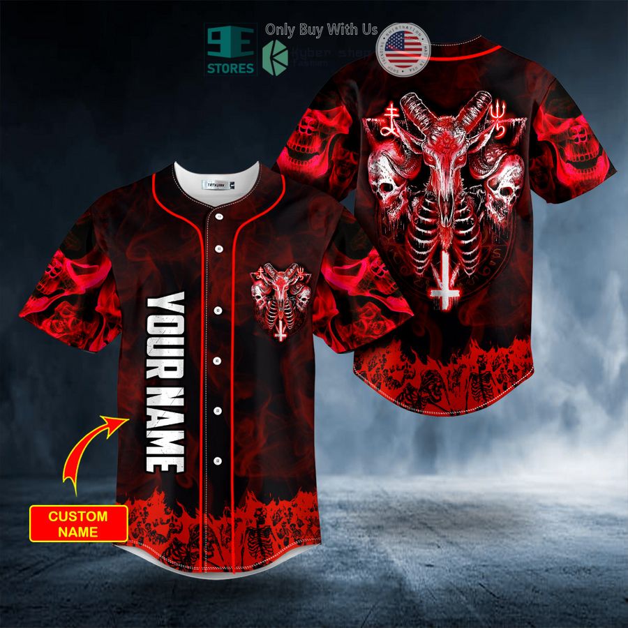 BEST Personalized Red Baphomet Evil Skull Custom Baseball Shirt Unisex T-shirt, Sweatshirt, Hoodie, Long Sleeve Tee - T-Shirt, Sweatshirt, Hoodie