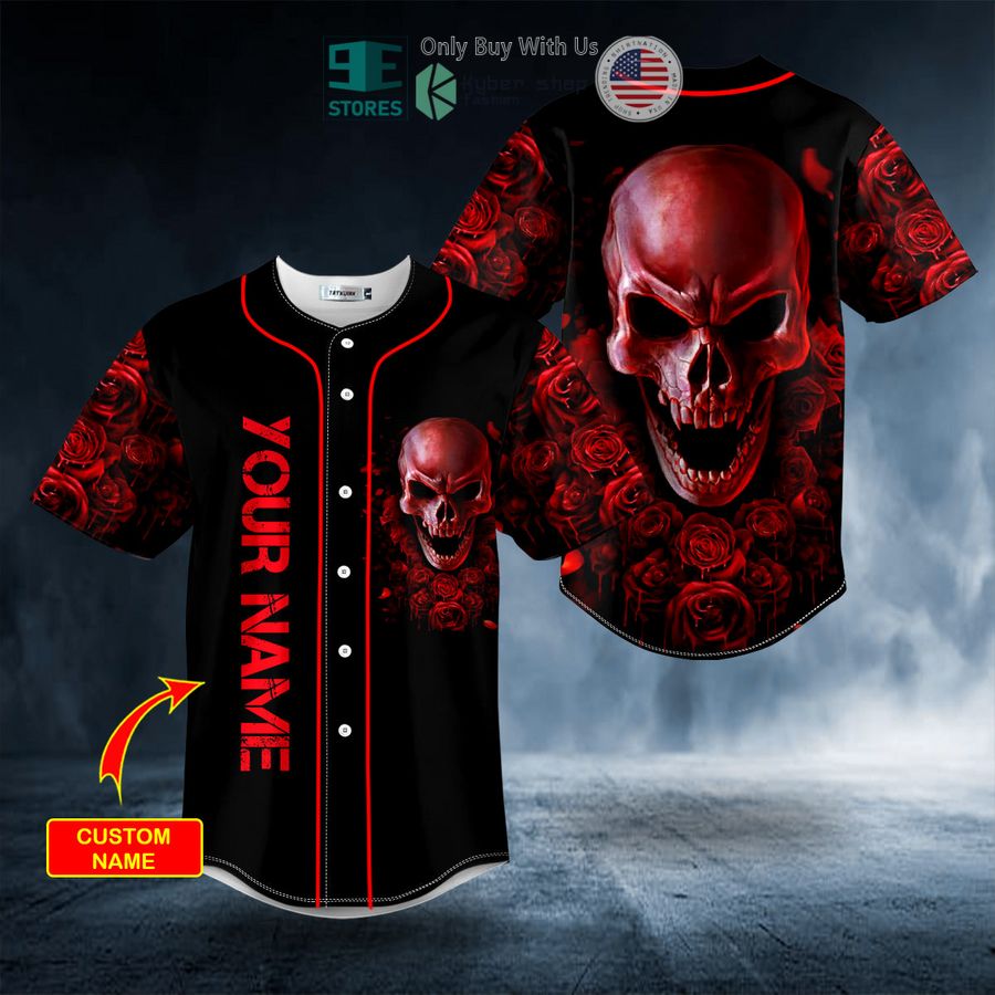 BEST Personalized Red Rose Blood Skull Custom Baseball Shirt Unisex T-shirt, Sweatshirt, Hoodie, Long Sleeve Tee - T-Shirt, Sweatshirt, Hoodie