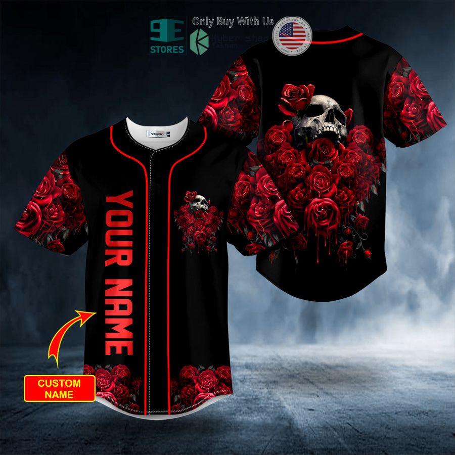 BEST Personalized Red Rose Killer Skull Custom Baseball Jersey Unisex T-shirt, Sweatshirt, Hoodie, Long Sleeve Tee - T-Shirt, Sweatshirt, Hoodie