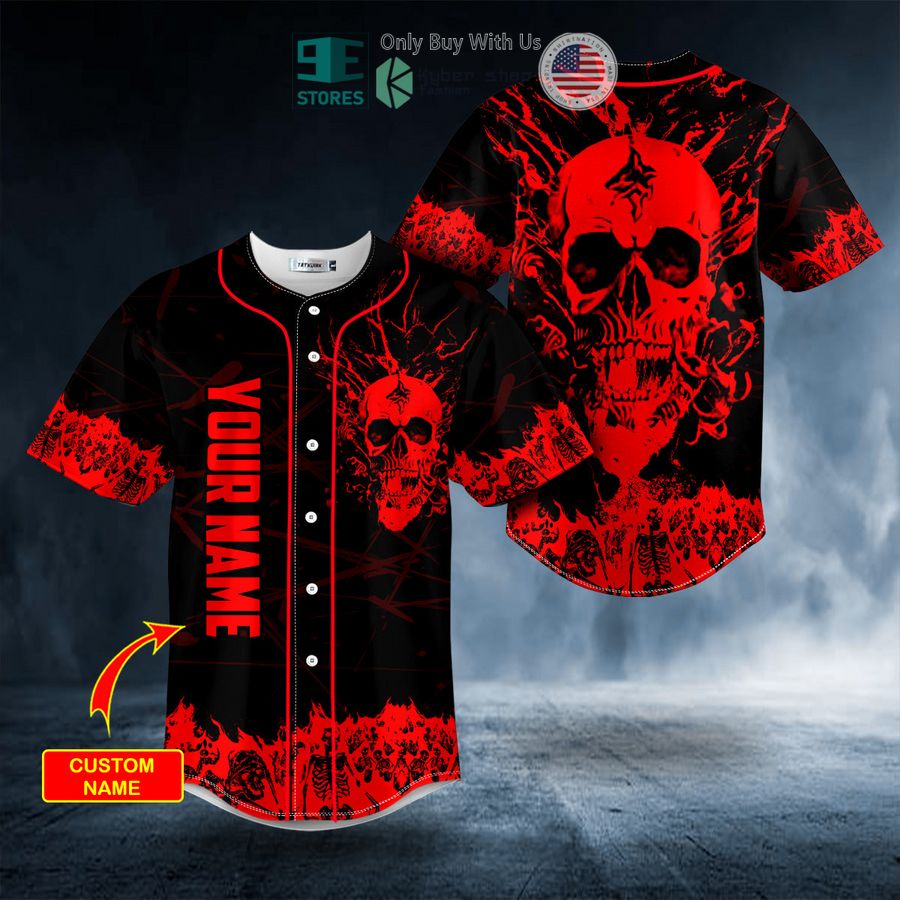 BEST Personalized Red Stream Flame Skull Custom Baseball Shirt Unisex T-shirt, Sweatshirt, Hoodie, Long Sleeve Tee - T-Shirt, Sweatshirt, Hoodie