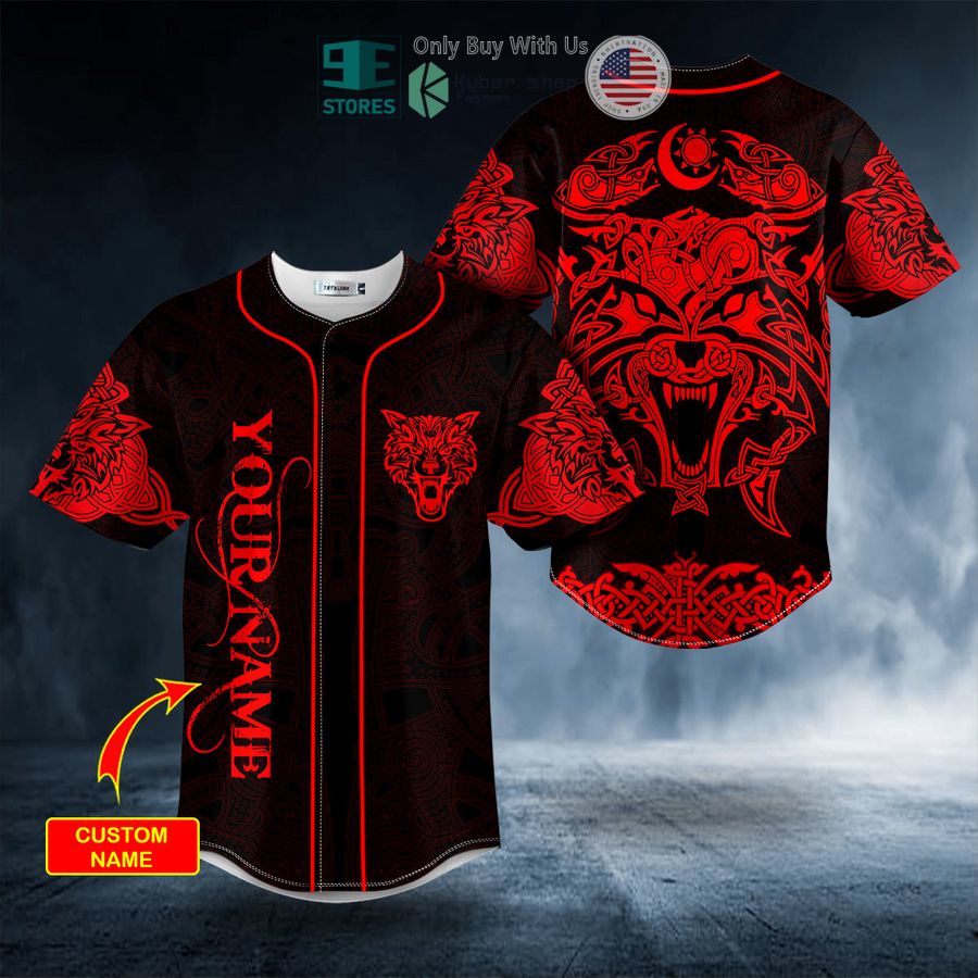 BEST Personalized Red Wolf Power Viking Tattoo Custom Baseball Jersey Unisex T-shirt, Sweatshirt, Hoodie, Long Sleeve Tee - T-Shirt, Sweatshirt, Hoodie
