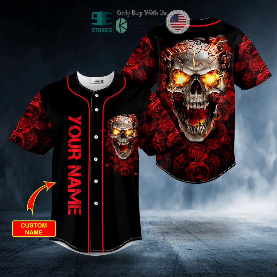BEST Personalized Roses Blast Skull Custom Baseball Shirt Unisex T-shirt, Sweatshirt, Hoodie, Long Sleeve Tee - T-Shirt, Sweatshirt, Hoodie