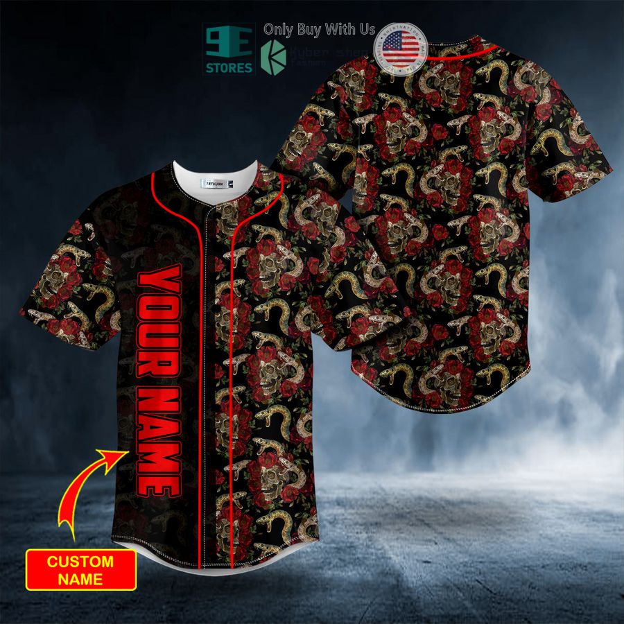 BEST Personalized Seamless Pattern Snake N Roses Sugar Skull Custom Baseball Jersey Unisex T-shirt, Sweatshirt, Hoodie, Long Sleeve Tee - T-Shirt, Sweatshirt, Hoodie