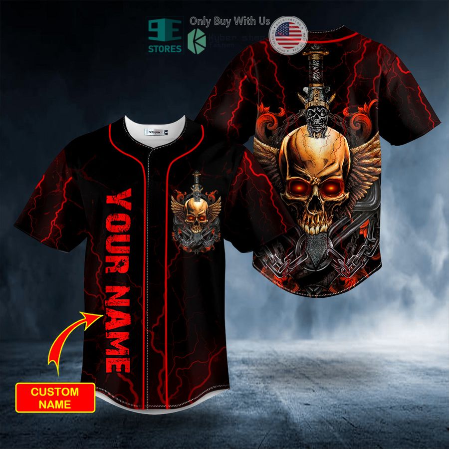 BEST Personalized Sword Broken Winged Skull Custom Baseball Jersey Unisex T-shirt, Sweatshirt, Hoodie, Long Sleeve Tee - T-Shirt, Sweatshirt, Hoodie