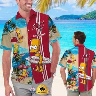 Personalized Tampa Bay Buccaneers Bart Simpson Tropical Hawaiian Shirt Unisex T-shirt, Sweatshirt, Hoodie, Long Sleeve Tee - T-Shirt, Sweatshirt, Hoodie