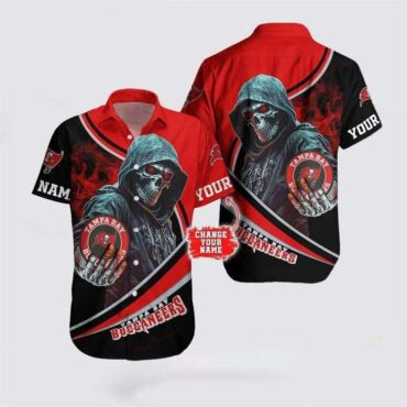 Personalized Tampa Bay Buccaneers Mystic Skull Hawaiian Shirt Unisex T-shirt, Sweatshirt, Hoodie, Long Sleeve Tee - T-Shirt, Sweatshirt, Hoodie