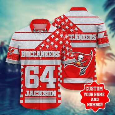 Personalized Tampa Bay Buccaneers Red US Flag Hawaiian Shirt Unisex T-shirt, Sweatshirt, Hoodie, Long Sleeve Tee - T-Shirt, Sweatshirt, Hoodie