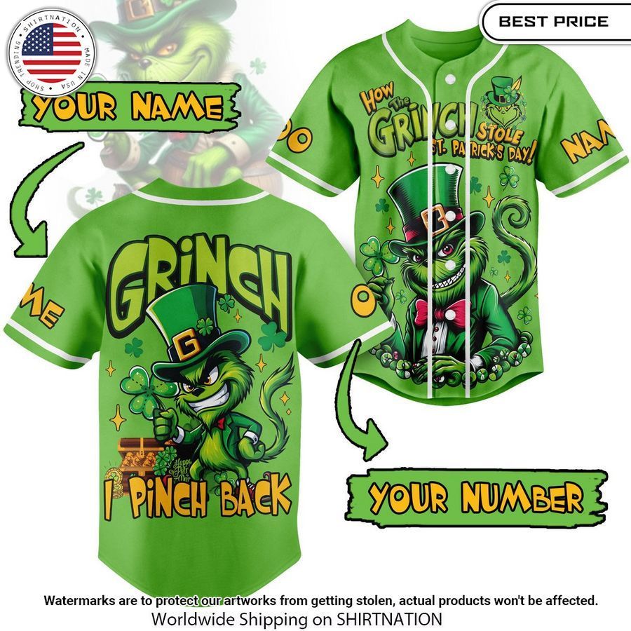 Personalized The Grinch I Pinch Back Baseball Jersey Unisex T-shirt, Sweatshirt, Hoodie, Long Sleeve Tee - T-Shirt, Sweatshirt, Hoodie