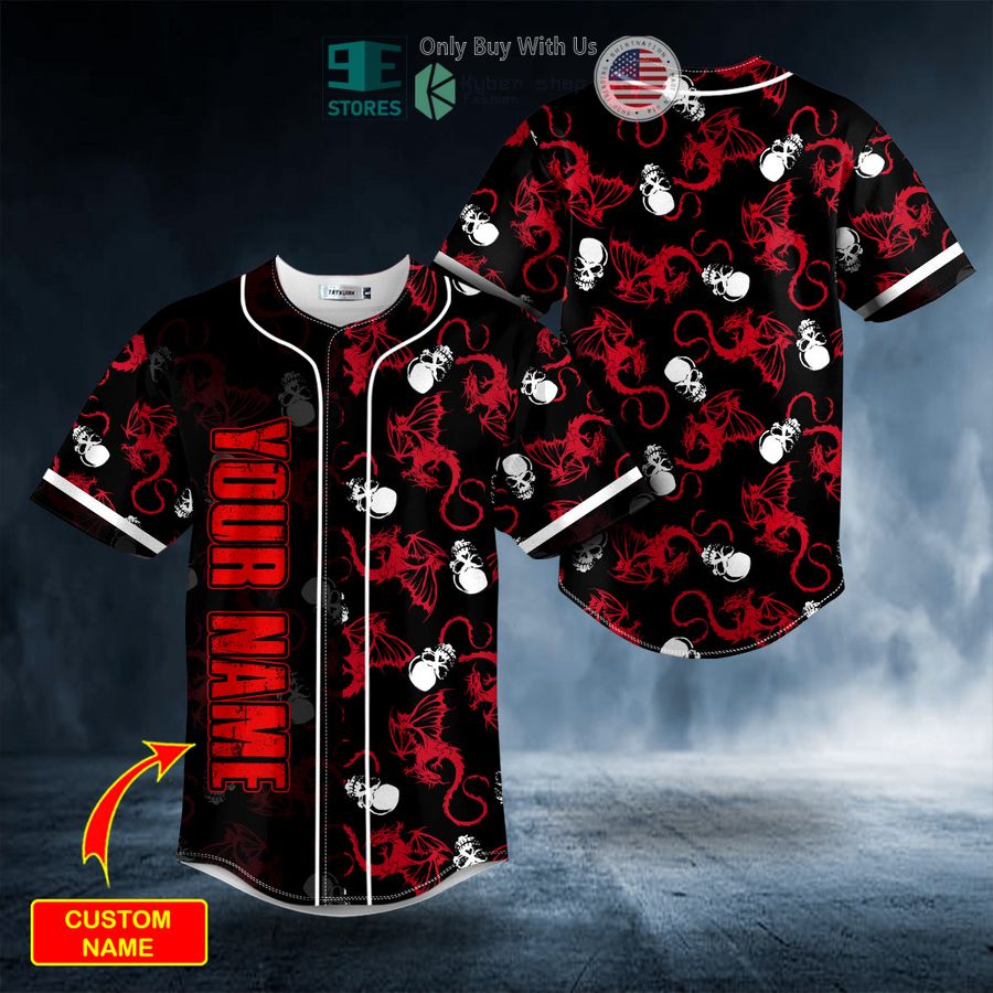 BEST Personalized Tiny Red Dragon N White Skull Custom Baseball Jersey Unisex T-shirt, Sweatshirt, Hoodie, Long Sleeve Tee - T-Shirt, Sweatshirt, Hoodie