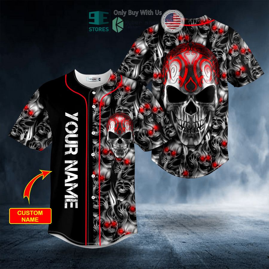 BEST Personalized Tribal Red Tattoos Metal Skull Custom Baseball Shirt Unisex T-shirt, Sweatshirt, Hoodie, Long Sleeve Tee - T-Shirt, Sweatshirt, Hoodie