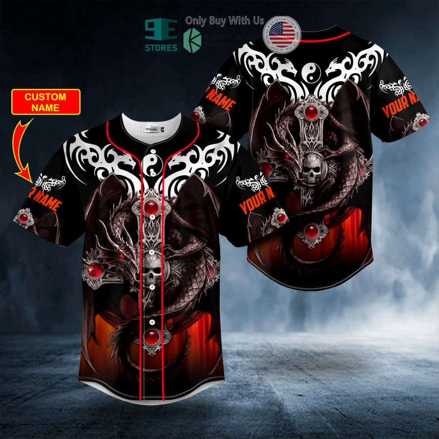 BEST Personalized Tribal Tattoos Winged Dragon On The Cross Skull Custom Baseball Shirt Unisex T-shirt, Sweatshirt, Hoodie, Long Sleeve Tee - T-Shirt, Sweatshirt, Hoodie