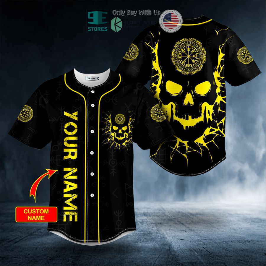 BEST Personalized Viking Compass Yellow Skull Custom Baseball Shirt Unisex T-shirt, Sweatshirt, Hoodie, Long Sleeve Tee - T-Shirt, Sweatshirt, Hoodie
