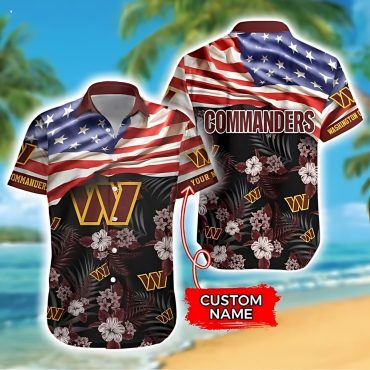 Personalized Washington Commanders Patriotic Floral Hawaiian Shirt Unisex T-shirt, Sweatshirt, Hoodie, Long Sleeve Tee - T-Shirt, Sweatshirt, Hoodie