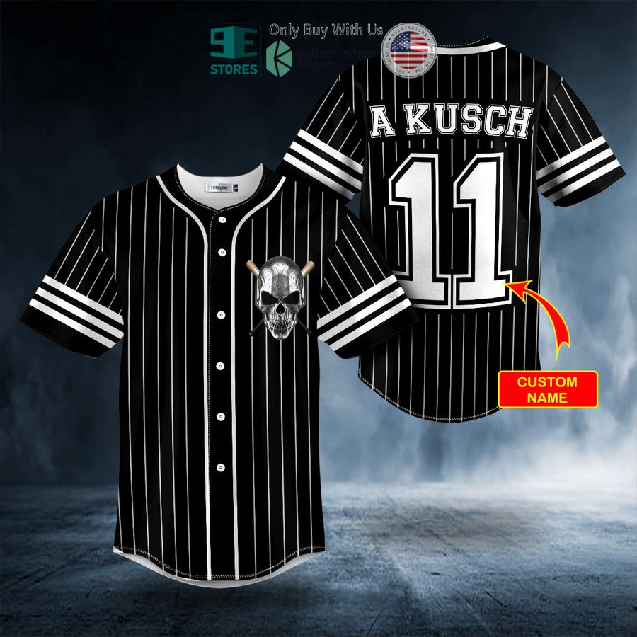 BEST Personalized White Black Stripes No 11 Metal Skull Custom Baseball Shirt Unisex T-shirt, Sweatshirt, Hoodie, Long Sleeve Tee - T-Shirt, Sweatshirt, Hoodie