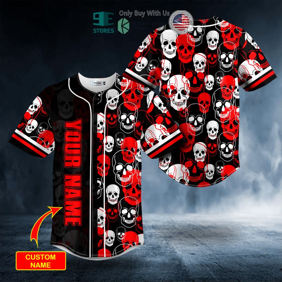 BEST Personalized White Red Ghost Skull Custom Baseball Jersey Unisex T-shirt, Sweatshirt, Hoodie, Long Sleeve Tee - T-Shirt, Sweatshirt, Hoodie