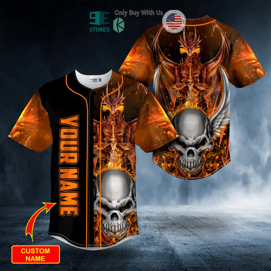 BEST Personalized Winged Dragon N Scary Fire Skull Custom Baseball Jersey Unisex T-shirt, Sweatshirt, Hoodie, Long Sleeve Tee - T-Shirt, Sweatshirt, Hoodie
