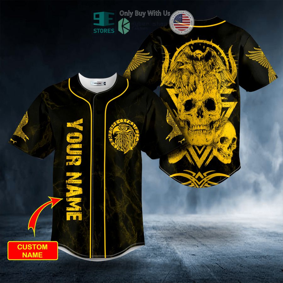 BEST Personalized Yellow Raven Viking Skull Custom Baseball Jersey Unisex T-shirt, Sweatshirt, Hoodie, Long Sleeve Tee - T-Shirt, Sweatshirt, Hoodie