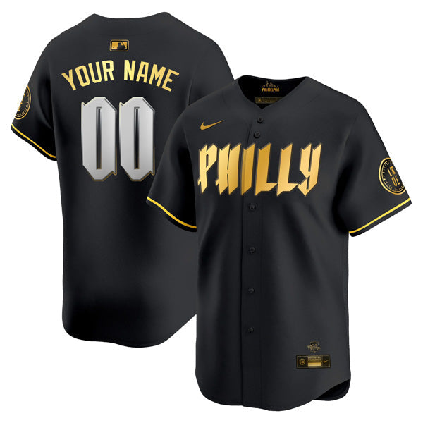 Custom Philadelphia Phillies City Connect PhillyLimited Jersey - Black Gold baseball jersey product view 1