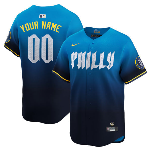 Custom Philadelphia Phillies City Connect Jersey Blue baseball jersey product view 1