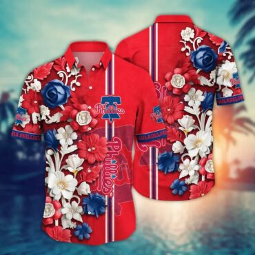 Philadelphia Phillies Bold Floral Stripes Hawaiian Shirt Unisex T-shirt, Sweatshirt, Hoodie, Long Sleeve Tee - T-Shirt, Sweatshirt, Hoodie