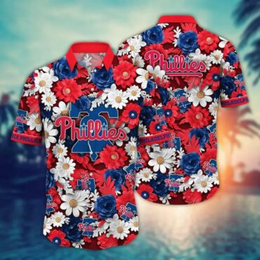 Philadelphia Phillies Floral Emblem Hawaiian Shirt Unisex T-shirt, Sweatshirt, Hoodie, Long Sleeve Tee - T-Shirt, Sweatshirt, Hoodie