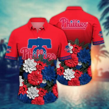 Philadelphia Phillies Patriotic Floral Hawaiian Shirt Unisex T-shirt, Sweatshirt, Hoodie, Long Sleeve Tee - T-Shirt, Sweatshirt, Hoodie