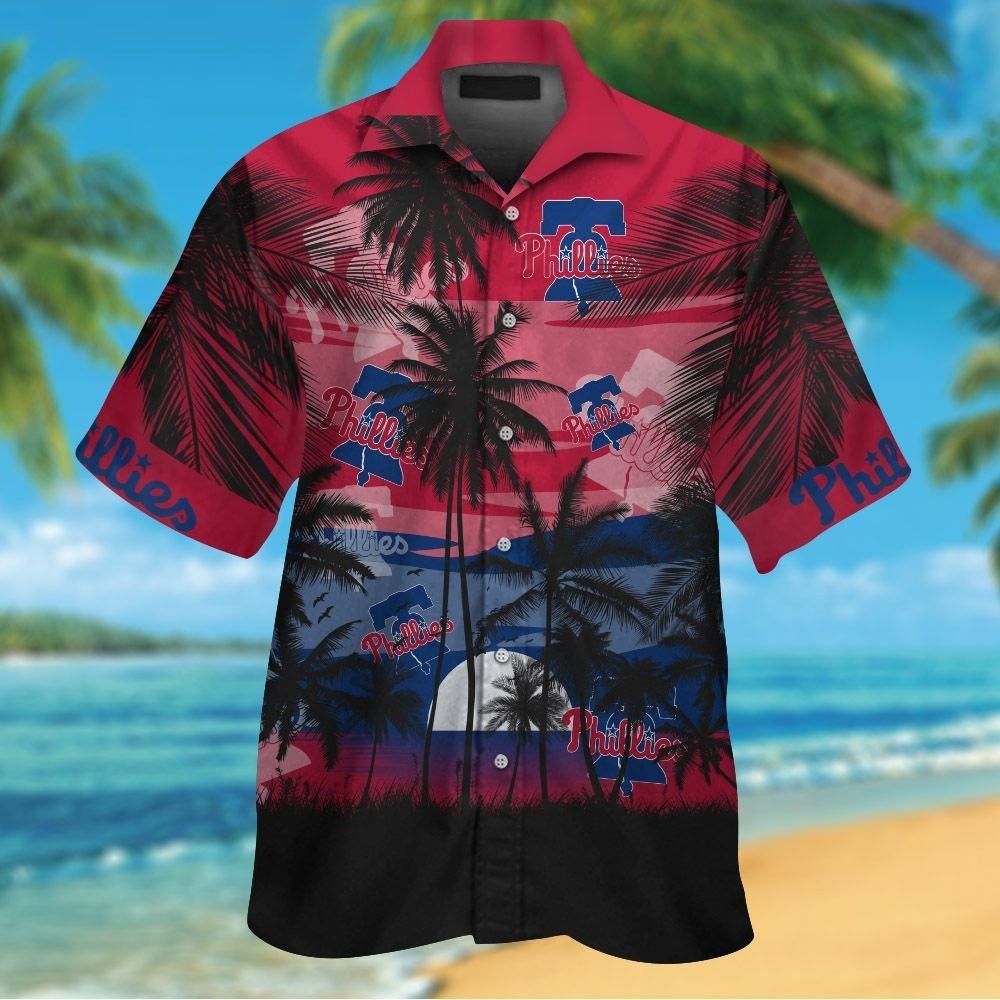 Philadelphia Phillies Short Sleeve Button Up Tropical Shirt Hawaiian Shirt Unisex T-shirt, Sweatshirt, Hoodie, Long Sleeve Tee - T-Shirt, Sweatshirt, Hoodie