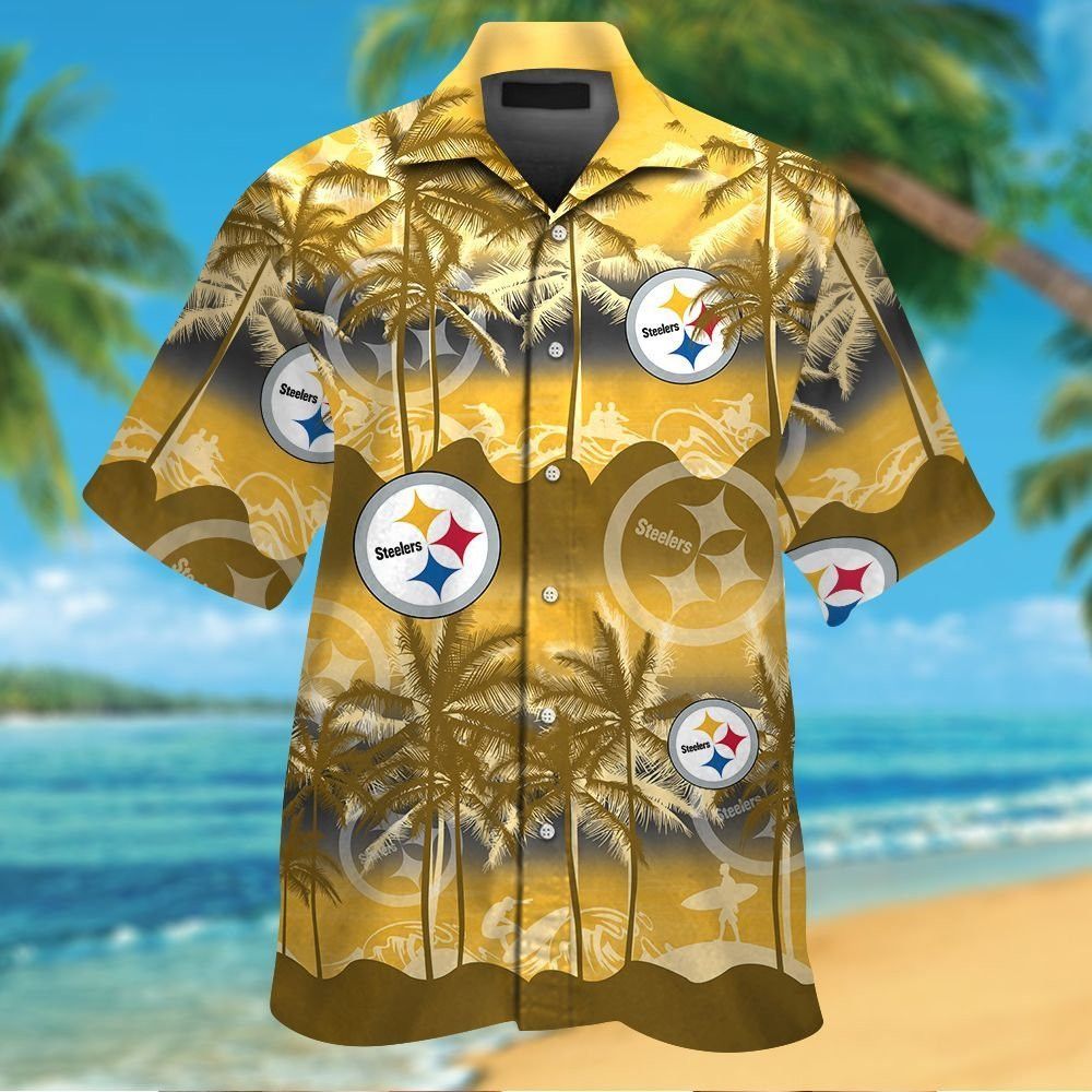 Pittsburg Steelers Short Sleeve Button Up Tropical Hawaiian Shirt VER01 Unisex T-shirt, Sweatshirt, Hoodie, Long Sleeve Tee - T-Shirt, Sweatshirt, Hoodie