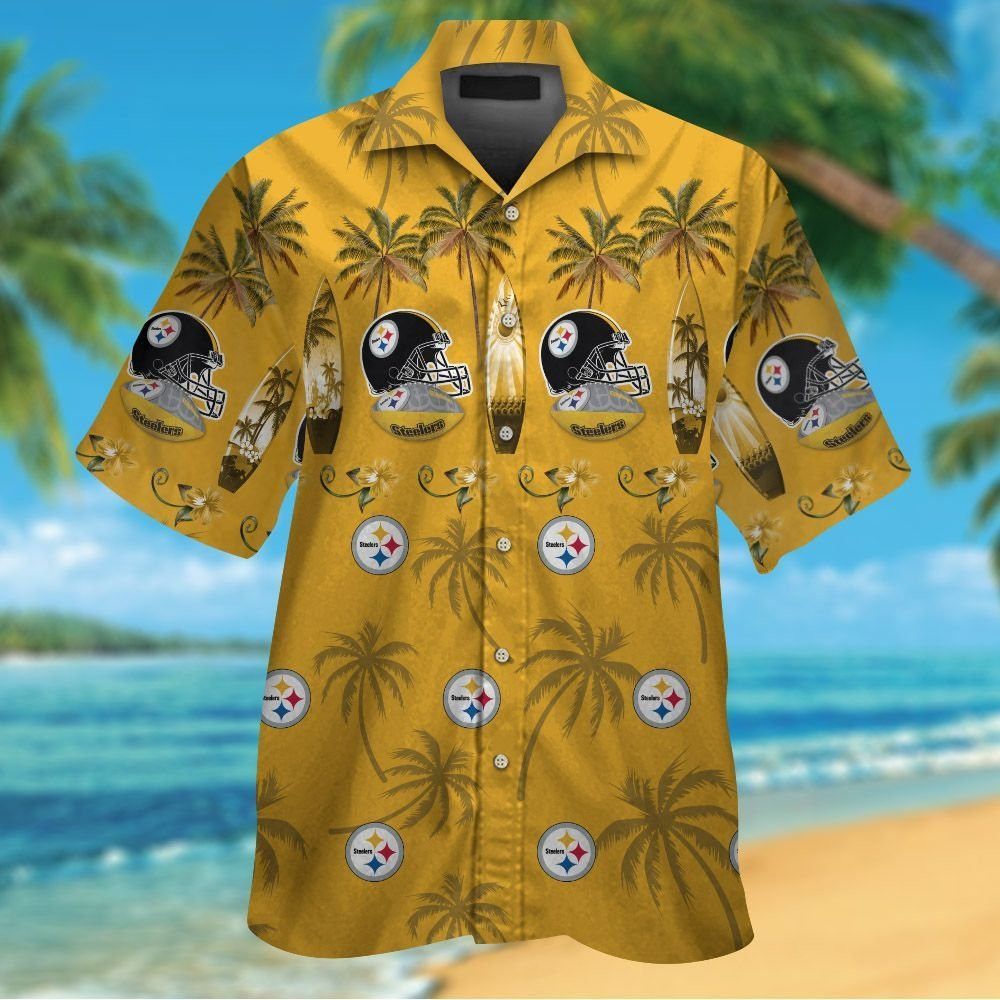 Pittsburg Steelers Short Sleeve Button Up Tropical Hawaiian Shirt VER010 Unisex T-shirt, Sweatshirt, Hoodie, Long Sleeve Tee - T-Shirt, Sweatshirt, Hoodie