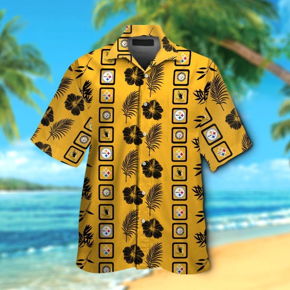 Pittsburg Steelers Short Sleeve Button Up Tropical Hawaiian Shirt VER012 Unisex T-shirt, Sweatshirt, Hoodie, Long Sleeve Tee - T-Shirt, Sweatshirt, Hoodie
