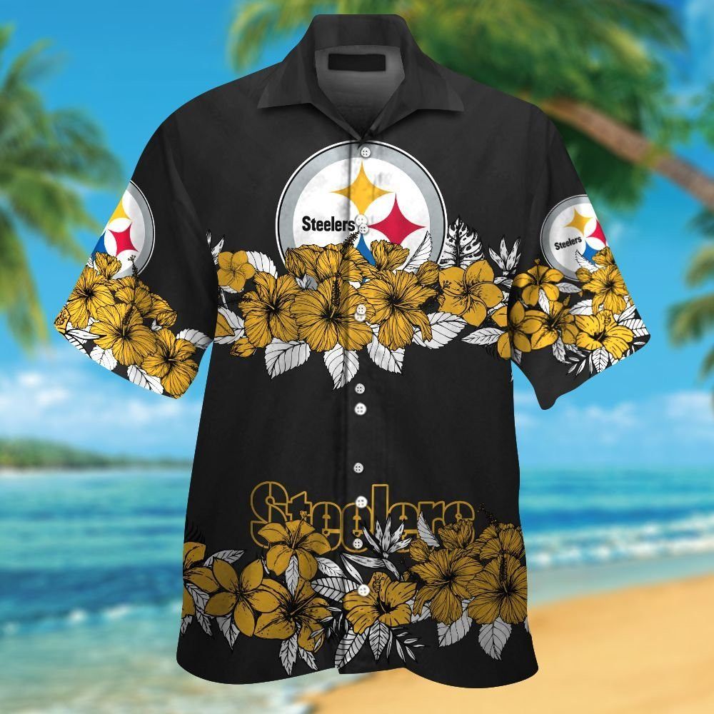 Pittsburg Steelers Short Sleeve Button Up Tropical Hawaiian Shirt VER014 Unisex T-shirt, Sweatshirt, Hoodie, Long Sleeve Tee - T-Shirt, Sweatshirt, Hoodie