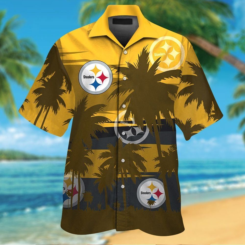 Pittsburg Steelers Short Sleeve Button Up Tropical Hawaiian Shirt VER016 Unisex T-shirt, Sweatshirt, Hoodie, Long Sleeve Tee - T-Shirt, Sweatshirt, Hoodie
