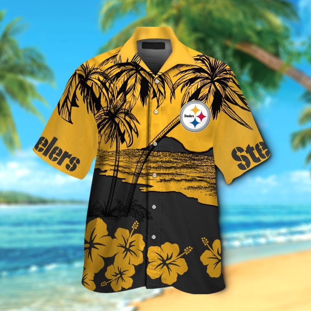 Pittsburg Steelers Short Sleeve Button Up Tropical Hawaiian Shirt VER017 Unisex T-shirt, Sweatshirt, Hoodie, Long Sleeve Tee - T-Shirt, Sweatshirt, Hoodie