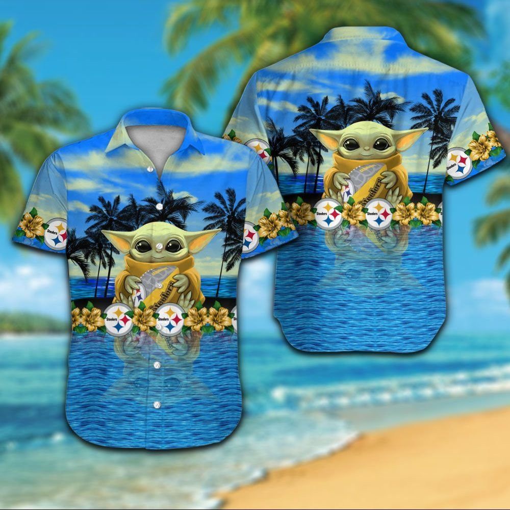 Pittsburg Steelers Short Sleeve Button Up Tropical Hawaiian Shirt VER018 Unisex T-shirt, Sweatshirt, Hoodie, Long Sleeve Tee - T-Shirt, Sweatshirt, Hoodie