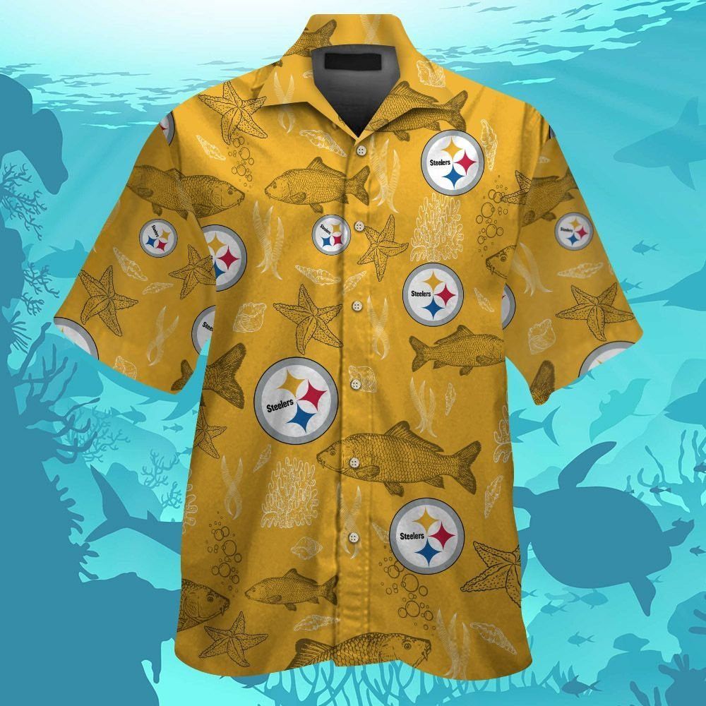 Pittsburg Steelers Short Sleeve Button Up Tropical Hawaiian Shirt VER019 Unisex T-shirt, Sweatshirt, Hoodie, Long Sleeve Tee - T-Shirt, Sweatshirt, Hoodie