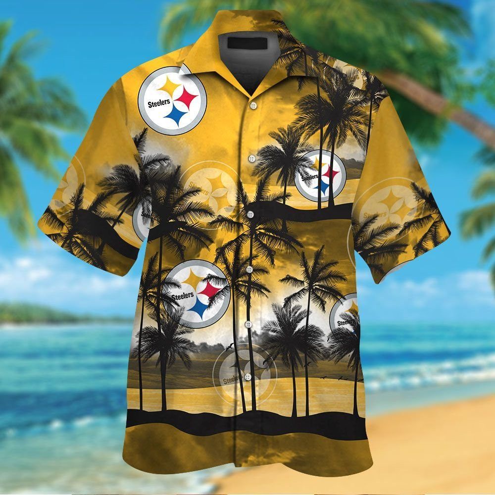 Pittsburg Steelers Short Sleeve Button Up Tropical Hawaiian Shirt VER02 Unisex T-shirt, Sweatshirt, Hoodie, Long Sleeve Tee - T-Shirt, Sweatshirt, Hoodie