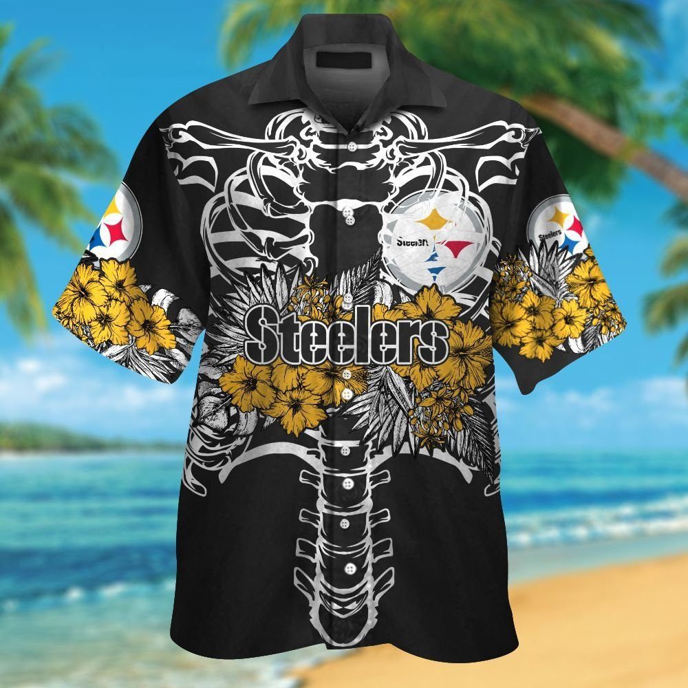 Pittsburg Steelers Short Sleeve Button Up Tropical Hawaiian Shirt VER021 Unisex T-shirt, Sweatshirt, Hoodie, Long Sleeve Tee - T-Shirt, Sweatshirt, Hoodie